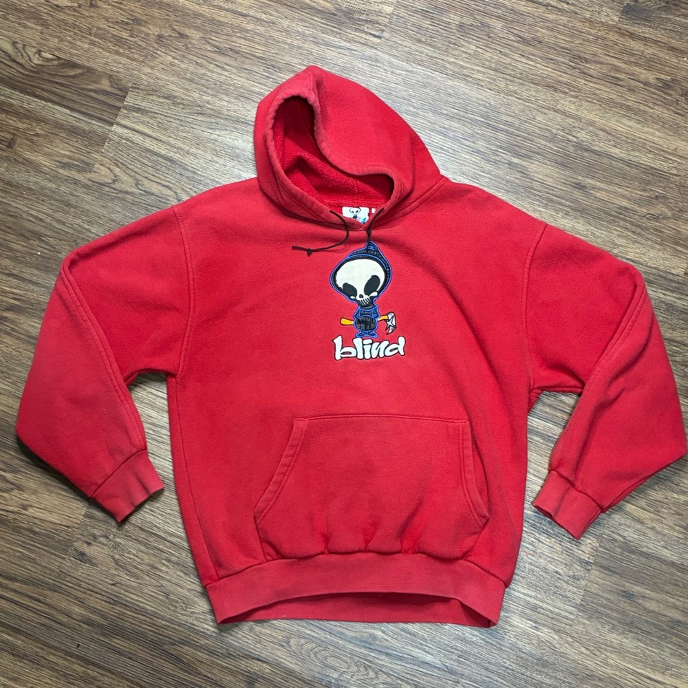 Vintage 90s Blind Skateboards Reaper Hoodie Sz S Red Embroidered Skate Y2K